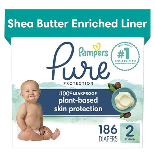 Pampers Pure Protection Diapers - Size 2, One Month Supply (186 Count), Hypoallergenic Premium Disposable Baby Diapers