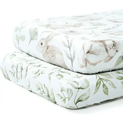 TCBunny 2 Pack Premium Fitted Baby Crib Sheets for Standard Crib Mattress - Ultra-Soft Cotton, Stylish Rabbit, and Garden Pattern, Safe and Snug for Baby, Boys and Girls, 28" x 52"