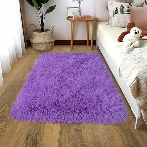 Fluffy Small Rugs for Bedroom Girls, 2x3 Purple Shag Rug for Living Room Dorm Kids Room Home Decor, Soft Indoor Fuzzy Carpet, Non-Slip Rectangle Plush Throw Rug