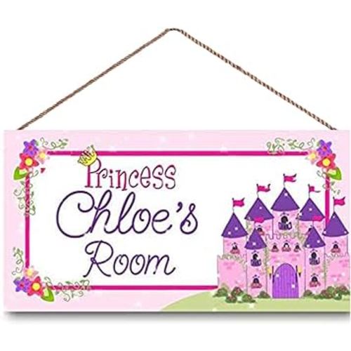 Personalized Pink Princess Sign Castle Sign Custom Name Wood Signs Girls Nursery Bedroom Door Decor Girl Cave Decor Hanging Sign for Kids Home Wall