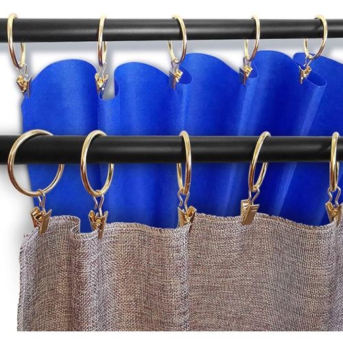 40 Pack Metal Curtain Rings with Clips, Drapery Clips Hooks, Decorative Curtain Rod Clips 1.5 in Interior Diameter, Gold
