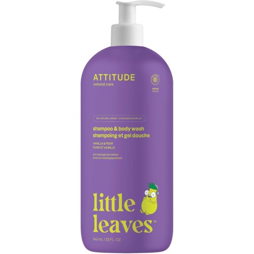 ATTITUDE Shampoo and Body Wash for Kids, EWG Verified Hair and Body Cleanser, Dermatologically Tested Soap, Plant and Mineral Based Bath Products, Vegan, Vanilla and Pear, 32 Fl Oz