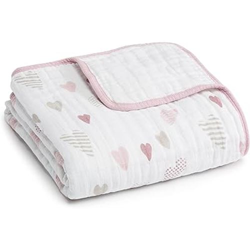aden + anais Dream Blanket, Boutique Muslin Baby Blankets for Girls & Boys, Ideal Newborn Nursery & Crib Blanket, Unisex Toddler & Infant Bedding, Shower & Registry Gift, Heartbreaker