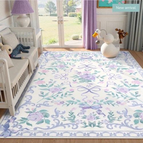 Rosabel Washable Floral Bows purple Rug - Lahome - 5x7