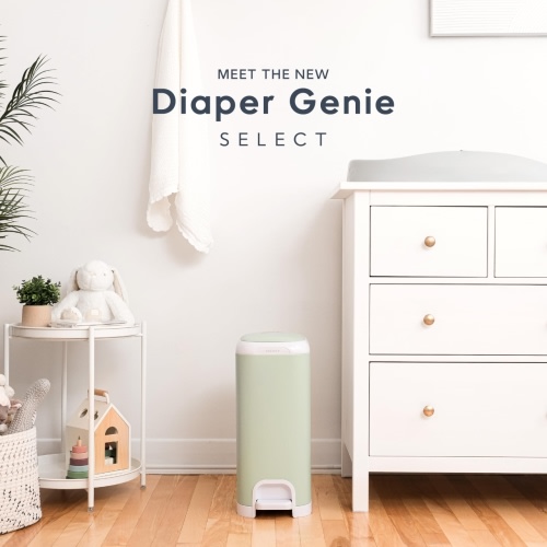 Diaper Genie Select Pail (Green) is Made of Durable Stainless Steel and Includes 1 Starter Square Refill That can Hold up to 165 Newborn-Sized Diapers.