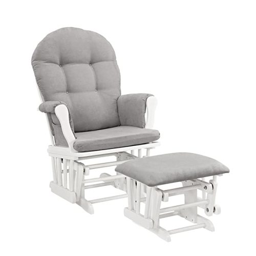 Windsor Glider and Ottoman, White with Gray Cushion - White and Gray
