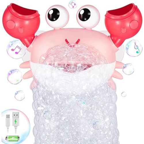 Gigilli Crab Baby Girl Bath Toys, Rechargeable Bath Bubble Machine for Toddler Easter Basket Stuffers, Bathtub Bubble Maker with Music Control for Kids Ages 1-3 6-12 12-18 Months 1st Birthday Gifts