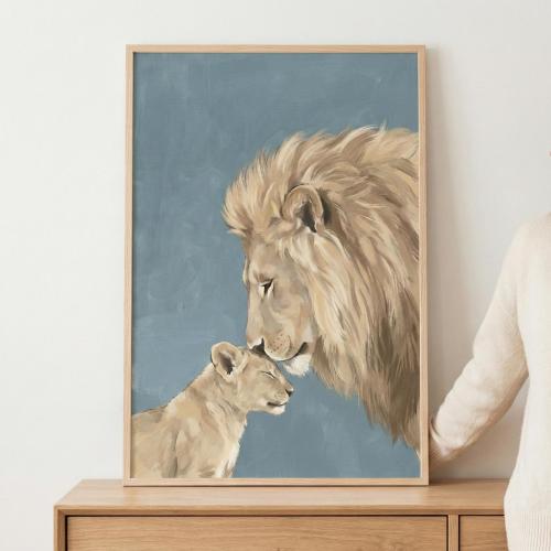 Lion and Cub Safari Nursery Wall Art, Jungle Animal Decor, Watercolor Lion Family Print, Gender Neutral Baby Art, Savannah Animal Poster