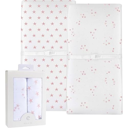 Changing Pad Cover - Cradle Sheet 100% Jersey Cotton 2 Pack for Baby Girl-Dusty Rose and Mauve Pink Stars