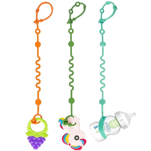 LittleHugs Toy Straps for Baby, 5pcs Adjustable Toy Holder for Stroller Accessories, Silicone Baby Tether Pacifier Clip, No Throw Baby Travel Essential Leash for High Chair, Car Seat (3- Pack)