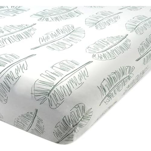 HonestBaby Fitted Crib Sheets Fits Standard Mattress Bassinet, Mini Prints 100% Organic Cotton Baby Boys, Girls, Unisex, Jumbo Leaf Sage, One Size