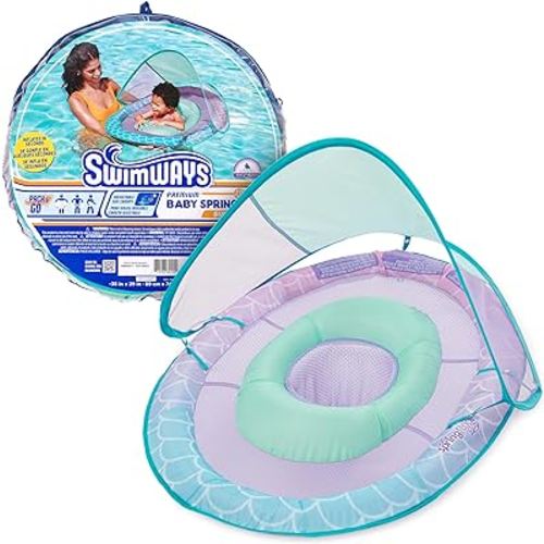 SwimWays Baby Spring Float with Adjustable Canopy and UPF Sun Protection, Blue Lobster
