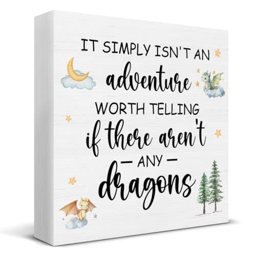 Boys Nursery Decor, Dragon Lover Gifts for Boy, Rustic There Aren't Any Dragons Wood Sign Home Boy Room Bedroom Playroom Wall Table Shelf Desk Decorations