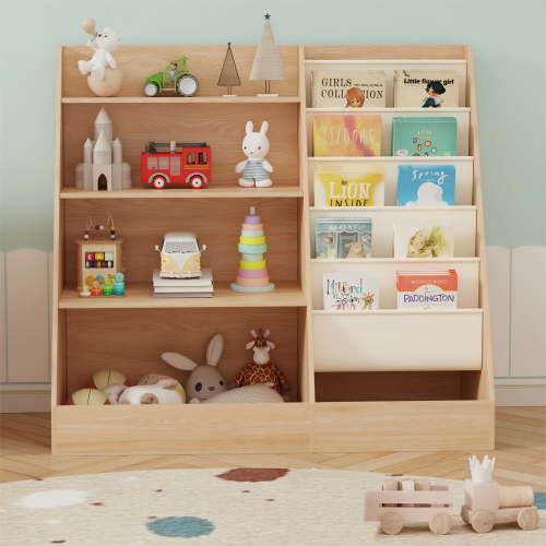 SUGIFT 4 Tier Kids Bookshelf, Kids Toy Organizer with 5 compartments, Bookcase for Children's Room, Playroom, Brown