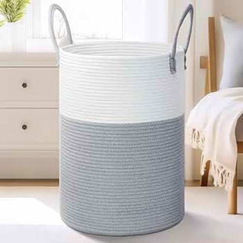 Laundry Basket,Woven Cotton Rope Laundry Hamper,80L for Decorative Storage of Dirty Clothes,Toys and Blankets in Bathroom,Baby Room and Living Room