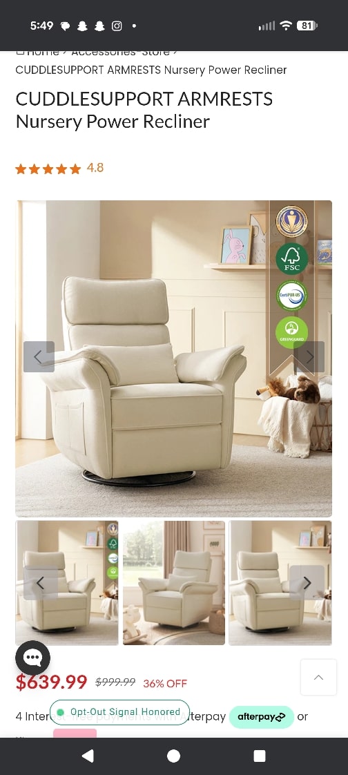 CUDDLESUPPORT ARMRESTS Nursery Power Recliner - HULALA HOME