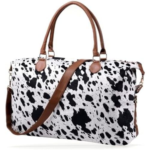 Cow Print Weekender Bag Extra Large, Stylish Duffle Bags for Travel, Surface Waterproof Carry on Travel Bag, Lightweight Overnight Hospital Bag Western Gifts for Women