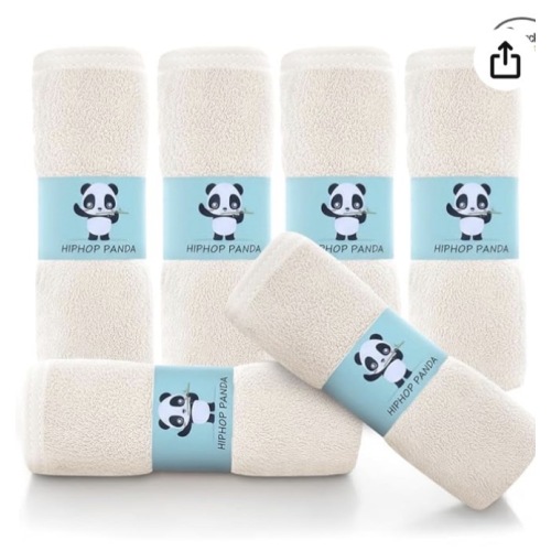 HIPHOP PANDA Baby Washcloths, Rayon Made from Bamboo - 2 Layer Ultra Soft Absorbent Newborn Bath Face Towel - Reusable Baby Wipes for Delicate Skin - Purple, 6 Pack