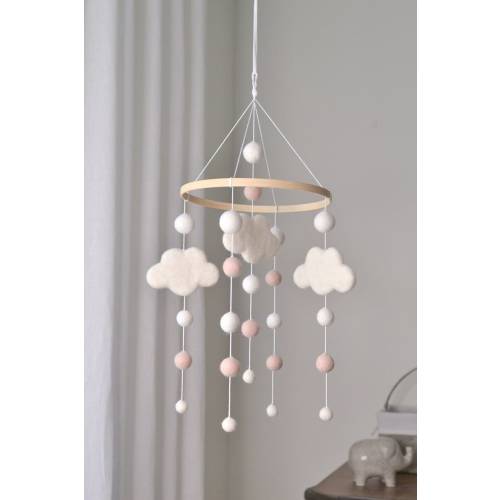 Baby Mobile/Baby crib Mobile /Wool Felt Balls/Felt Cloud Mobile / Nursery Mobile/ Handmade mobile/ Crib Mobile/ Nursery decor/Bed Decor