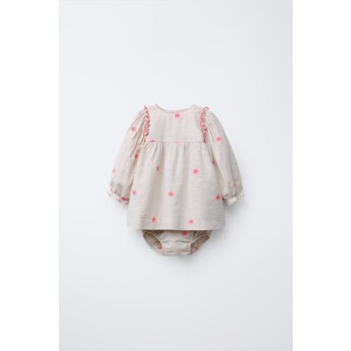 EMBROIDERED FLOWER DRESS AND PANTIES - Light beige | ZARA United States