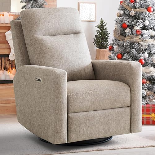 Electric Power Recliner Chair Glider Sofa, Swivel Rocking Recliner Chair for Adults with USB&USB-C Ports, Nursery Rocking Sofa Living Room Chairs (Brown)