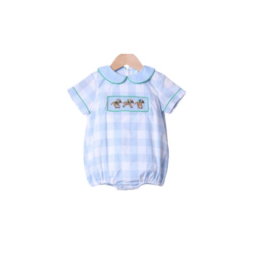 Smocked Blue Gingham Derby Bubble
