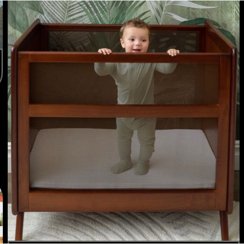 HALO 3-in-1 Convertible Wood Baby Cribs with Mesh Walls