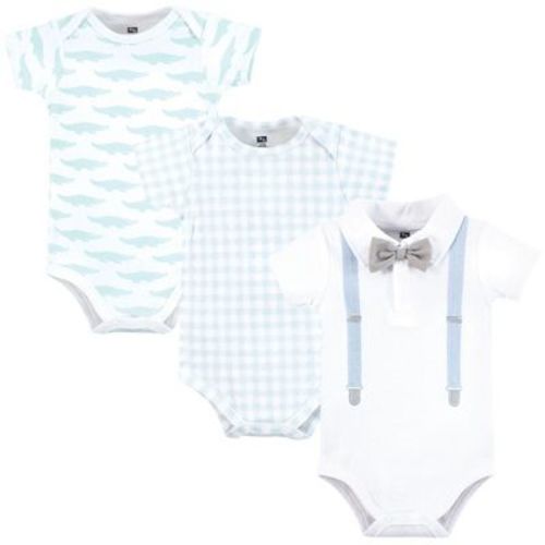 Hudson Baby Infant Boys Cotton Bodysuits 3-pack, Gator Polo, 0-3 Months