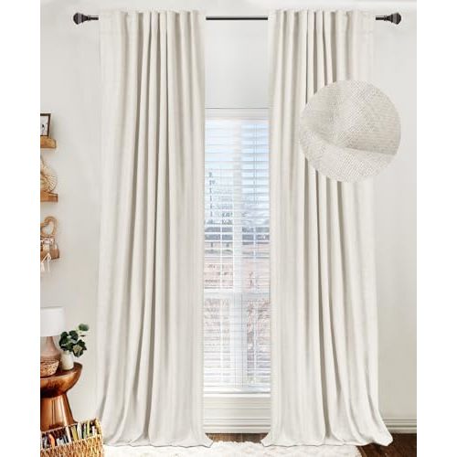 100% Blackout Shield Linen Blackout Curtains for Bedroom 84 Inches Long, Back Tab/Rod Pocket Living Room Drapes, Thermal Insulated Blackout Curtains 2 Panels Set, 50" W x 84" L, Beige