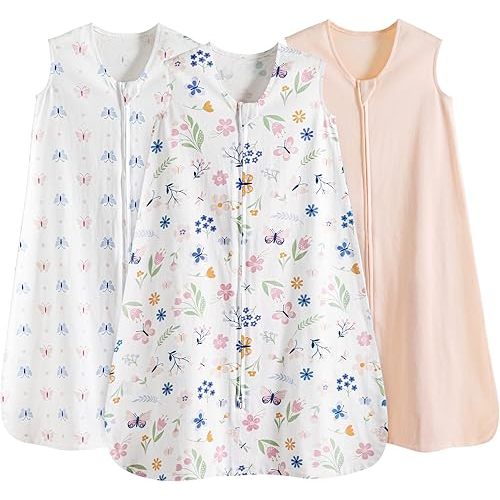 david's kids 3 Pack 100% Cotton Baby Sleep Sack 0-6 Months, Ultra Soft Baby Wearable Blankets with 2-Way Zipper, Comfy Sleeping Bags for Infant Newborn Boys Girls Neutral, Small Size, Butterfly
