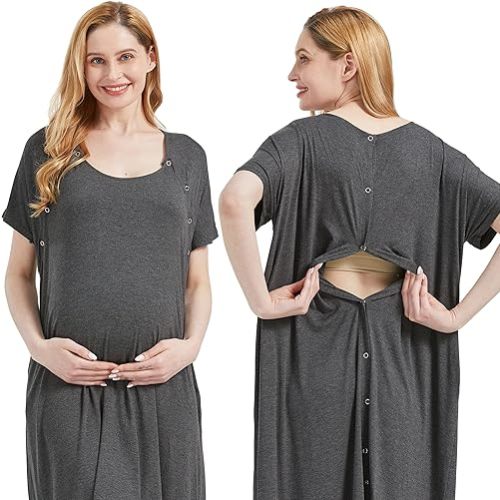 Mama & Wish Labor and Delivery Gown 3 in 1 Labor, Delivery and Nursing Gown for Hospital Made with Ultra-Soft Fabric