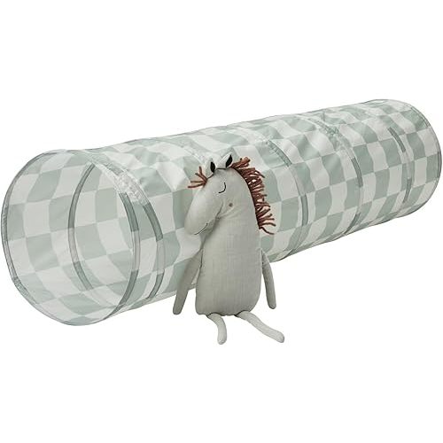 3 Sprouts Kids Play Tunnel - Pop Up Collapsible Tunnels with Recycled Fabric - Fun Crawling Tunnel for Toddler, Baby, Children to Crawl Through, Gross Motor Toy for Indoor Play - Checkered Green