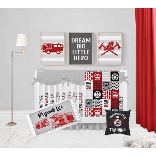 Firefighter Baby Bedding, Boy Crib Bedding Set, Firefighter Nursery, Firetruck Crib Bedding, Boy Nursery Bedding, Fire Truck Baby Blanket