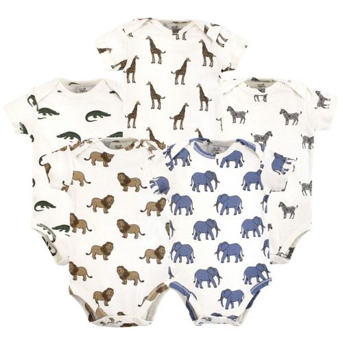 Touched By Nature Organic Cotton Bodysuits, Classic Safari Animals, Newborn