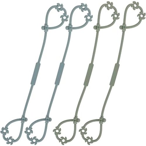 Toy Safety Straps, Food Grade Silicone Pacifier Clips Sippy Cup Strap Stretchable Adjustable for Strollers, High Chair, Cribs, Hanging Baskets, 4 Pack (Sage x2 / Ether x2)