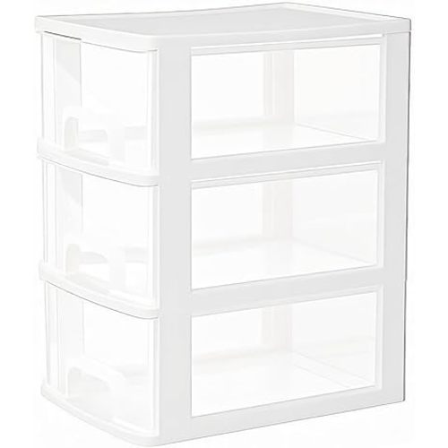 3 Drawer Storage Organizer, White Plastic Drawer Storage, Small Desktop Organizer for Home, Office