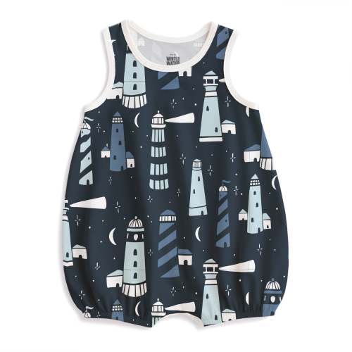 Bubble Romper - Lighthouses Night Sky