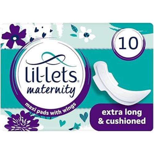 Lil-Lets Maternity Pads | 10 x Extra Long Maxi Thick Pads with Wings