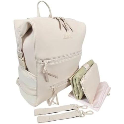 Neoprene Diaper Bag, Minimalist Backpack Diaper Bag with Pouch, Changing Pad, and Stroller Straps, Water Resistant and Lightweight Baby Girl Diaper Bag, Diaper Bag Backpack, Cream