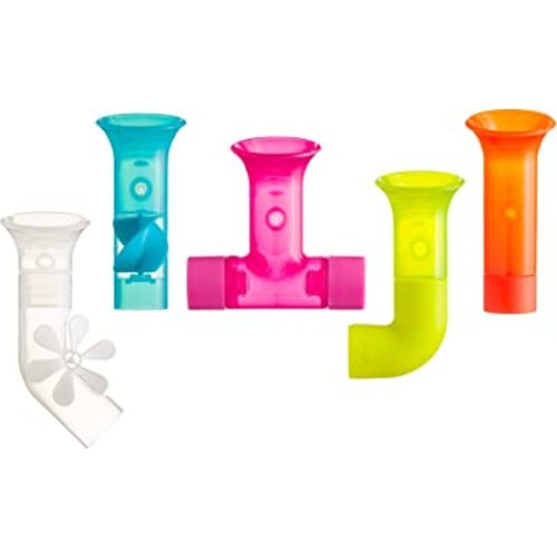 Boon Pipes Toddler Bath Toys - Interactive Toddler Sensory Toys - Suction Bath Toys for Hand Eye Coordination and Fine Motor Skills - Multicolored - 5 Count- Ages 12 Months and Up