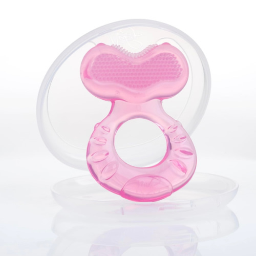 Nuby Silicone Teethe-EEZ Teether with Bristles, Includes Hygienic Case, Blue