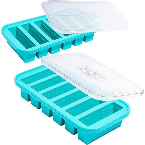 Souper Cubes 1/2 Cup Silicone Freezer Molds, Perfect for Storing Soups, Sauces, Juices, Desserts, Smoothie Prep and More, Freezer Portion Molds for Meal Prepping - Aqua - 2-Pack