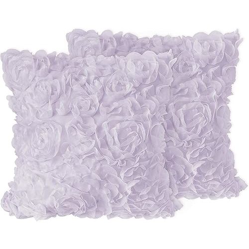 Sweet Jojo Designs Purple Floral Rose Decorative Accent Throw Pillows - Set of 2 - Solid Light Lavender Flower Luxurious Elegant Princess Vintage Boho Shabby Chic Luxury Glam High End Roses