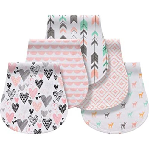Little Tots Burp Cloths 100% Cotton Baby Burp Set, Absorbent & Soft Burping Cloth Newborn Towel for Newborns & Babies Boys & Girls Unisex 5 Pack (Full of Love)