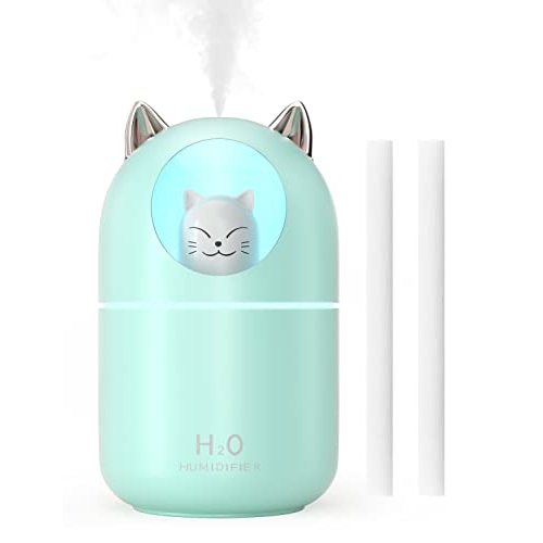 Cool Mist Humidifier,300ml Mini Humidifiers with Night Light,Waterless Auto-Off Air Humidifier,20dB Quiet Humidifiers for Bedroom,Car, Plant for Girl Boy