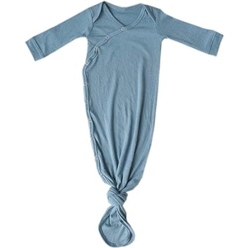 Copper Pearl Baby Gown - Knotted Newborn Sleepers for Baby Boy and Girl, Soft Stretchy Long Sleeve Infant Gowns with Bottom Tie and Hand Mittens, Perfect Hospital Coming Home Outfit (Atlantic)