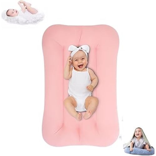 Baby Lounger 0-24 Months, Baby Lounger for Newborn, Soft Organic Cotton Breathable Lounger for Infants (Pink Baby Lounger)