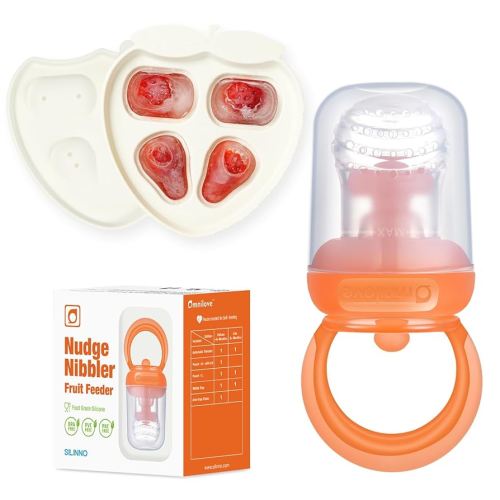 Silicone Baby Fruit Food Feeder & Breastmilk Popsicle Molds Combo, Silicone Feeder for Safe Infant Self Feeding, 6+ Month (Orange)