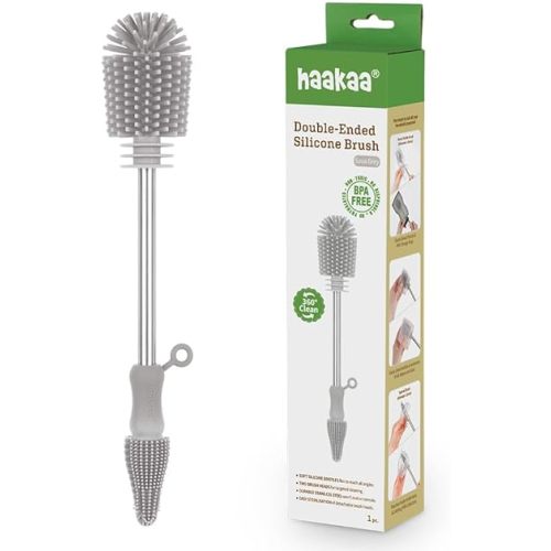 Haakaa Silicone Cleaning Brush Kit – Household Cleaning Brushes for Bottles and Crevices – Food-Grade Silicone: Dishwasher Safe (Brush-Grey)