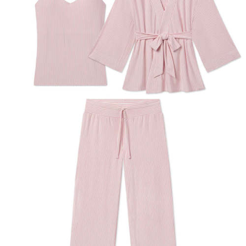 LAKE | Women | DreamModal® Pajamas | Carnation Pencil Stripe Maternity Kimono Bundle